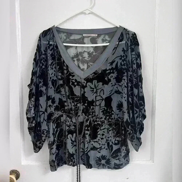 Anthropologie Tops - ANTHROPOLOGIE LANGUAGE VELVET BURNOUT SHEER SILK BLOUSE SIZE XS